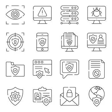 Pack of Data Security Linear Icons Stock Illustration