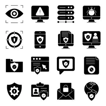 Pack of Data Security Solid Icons Illustrazione stock