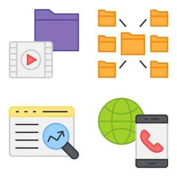 Pack of Data Technology Flat Icons Stock-Illustration