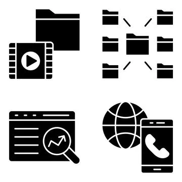 Pack of Data Technology Solid Icons Stock Illustration