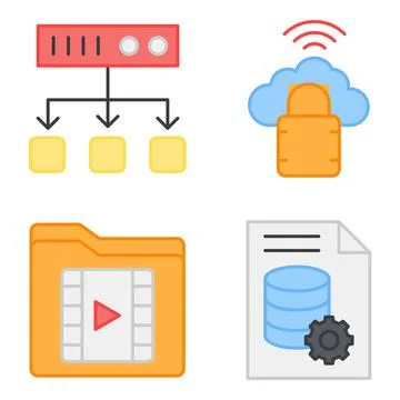 Pack of Database Flat Icons Illustrazione stock