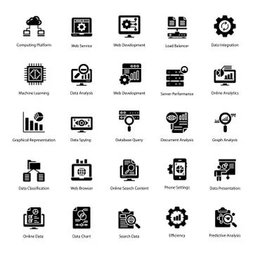 Pack Of Database Glyph Icons Stock Illustration