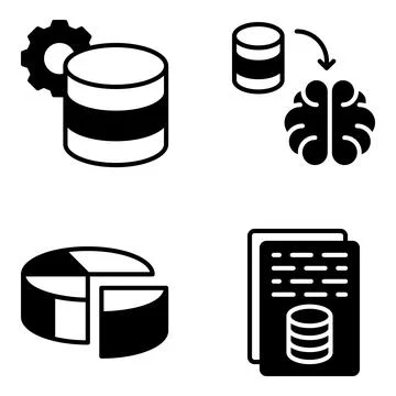 Pack of Database Glyph Icons Stock Illustration