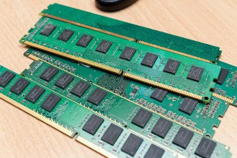 Pack of ddr dimm memory on the table in a service 스톡 사진