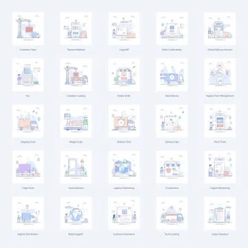 Pack Of Delivery Flat Illustrations Stockillustratie