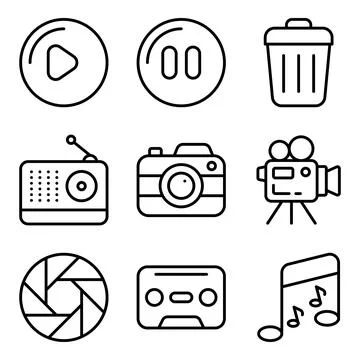 Pack of Devices and Multimedia Linear Icons Stock Illustration