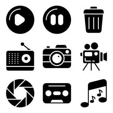 Pack of Devices and Multimedia Solid Icons Illustrazione stock