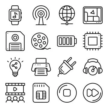 Pack of Devices and Technology Linear Icons Stock Illustration