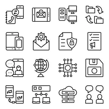 Pack of Devices and Technology Linear Icons Stock Illustration