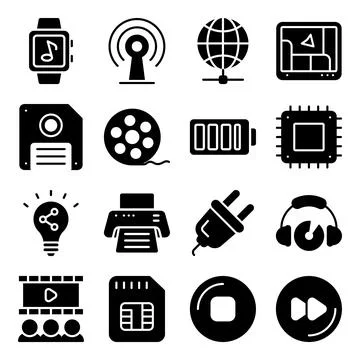 Pack of Devices and Technology Solid Icons Stock-Illustration