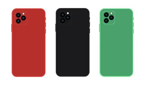 Pack of different colors modern 2019 mobile phones mockup isolated on white Stock Illustration