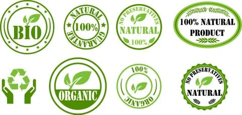 Pack of different style bio labels Stock Illustration