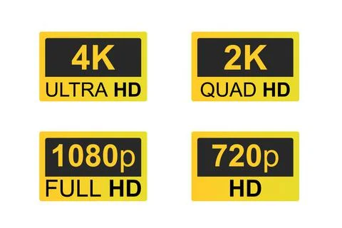 Pack of Display Resolution Icons, Video Dimensions Icons, 4K, 2K, 1080p, 720p Stock Illustration