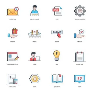 Pack Of Document Flat Icons 库存插图
