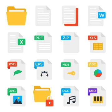 Pack of Document Flat Icons Stock Illustration
