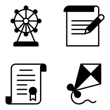 Pack of Documents and Music Solid Icons Stock Illustration