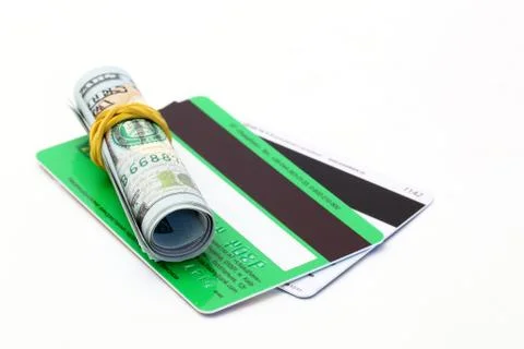 Pack of dollar bills with card Stock-Fotos