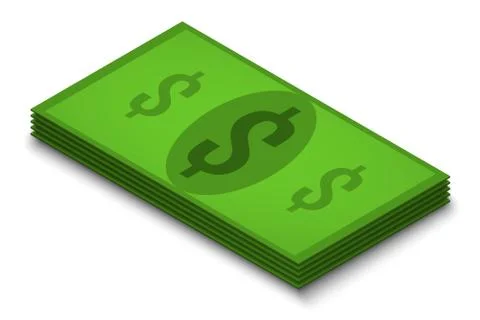 Pack of dollars bills on a white background, isolate, isometry Stock Illustration