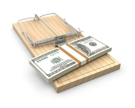 Pack of dollars on a mouse trap Stock Illustration