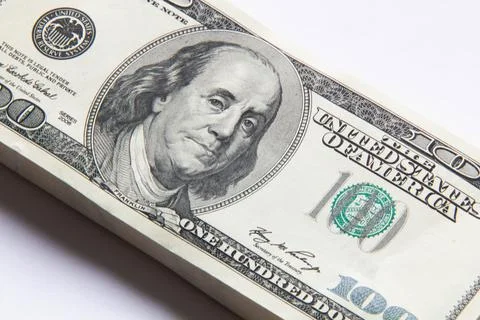 Pack of dollars. A stack of one hundred dollar bills. Lots of new dollars Foto stock