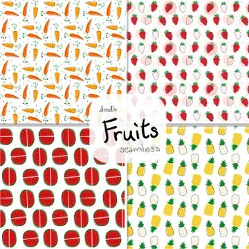 Pack of doodle fruits pattern seamless background Stock Illustration