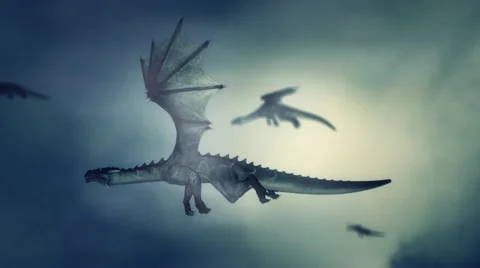 A Pack of Dragons Flying in the Sky Against the Wind Stock Footage 65136220