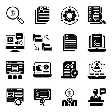 Pack of E Business Solid Icons Stock Illustration