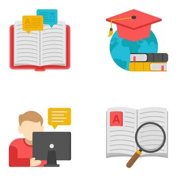 Pack of E Learning Flat Icon Stock Illustration
