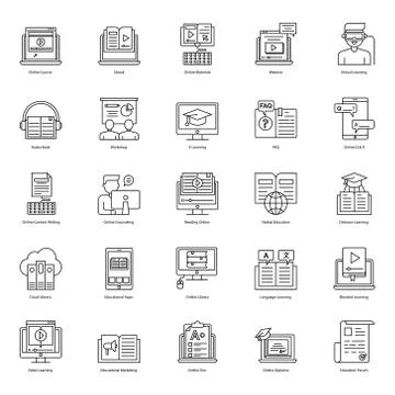 Pack Of E Learning Line Icons Stock Illustration