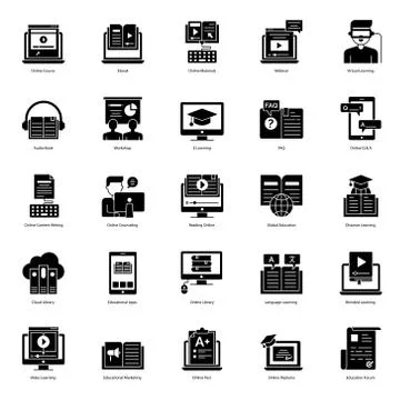 Pack Of E Learning Solid Icons Illustrazione stock