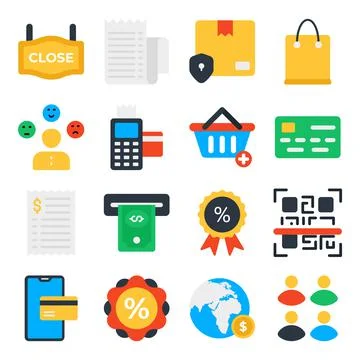 Pack of E Shopping Flat Icons Illustrazione stock