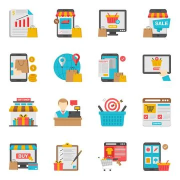 Pack of Ecommerce Flat Icon Stock Illustration