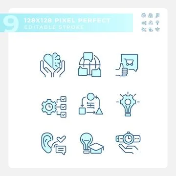Pack of editable pixel perfect blue soft skills icons Stock Illustration
