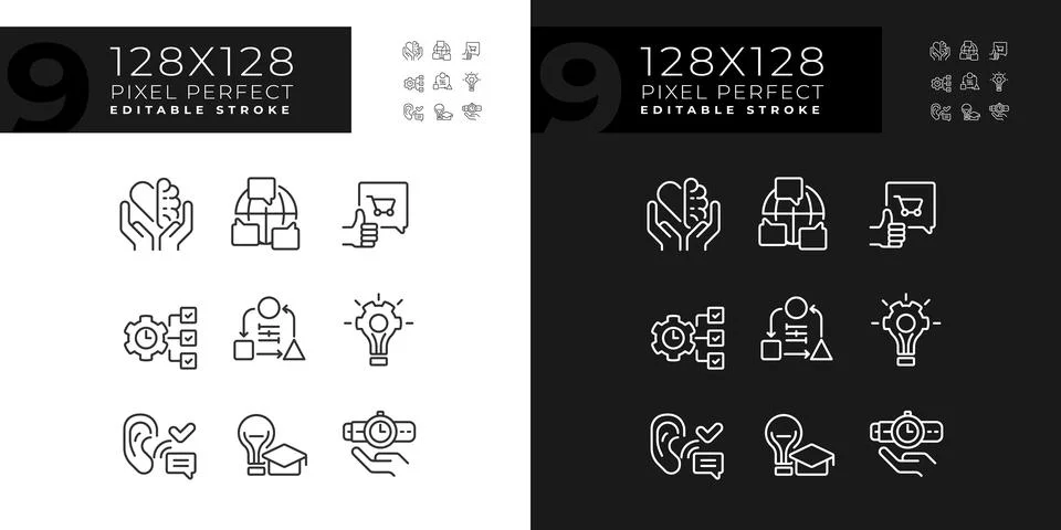Pack of editable pixel perfect dark and light soft skills icons Stock Illustration