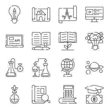 Pack of Education and Knowledge Flat Icons Stock Illustration