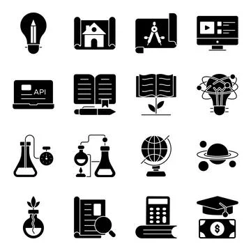 Pack of Education and Knowledge Solid Icons Stock-Illustration