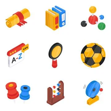 Pack of Education and Learning Flat Isometric Icon Stock Illustration