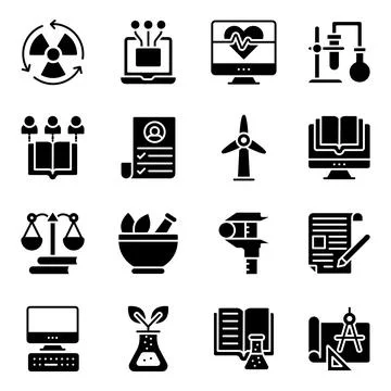 Pack of Education and Learning Solid Icons Illustrazione stock