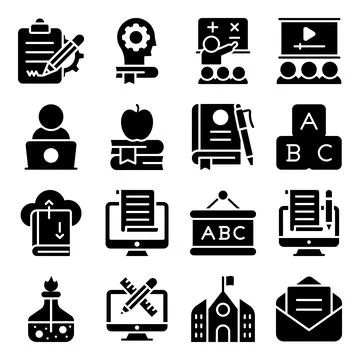 Pack of Education and Learning Solid Icons Stock-Illustration