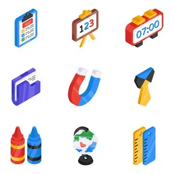 Pack of Education and Study Flat Isometric Icon Stock Illustration