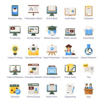 Pack Of Education Flat Icons Stock Illustration