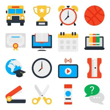 Pack of Education Flat Icons Stock Illustration