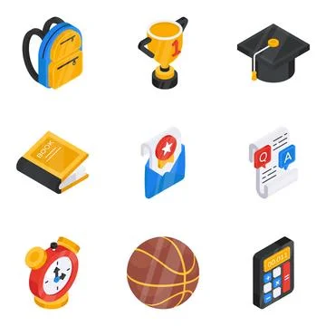 Pack of Education Flat Isometric Icon Stock Illustration