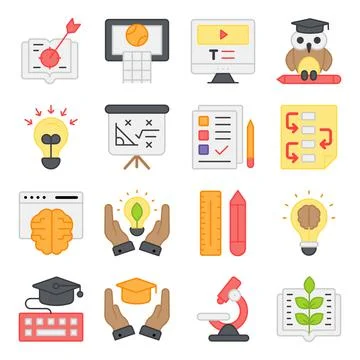 Pack of Education Learning Flat Icons Stock-Illustration