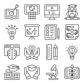 Pack of Education Learning Linear Icons Stock Illustration