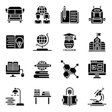 Pack of Education Solid Icons Stock Illustration