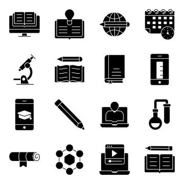 Pack of Education Solid Icons Stock Illustration