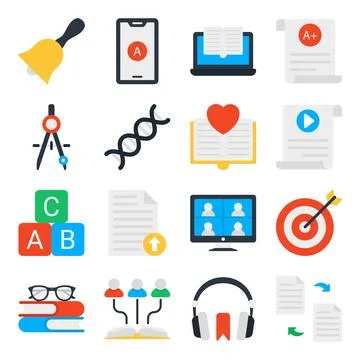 Pack of Educational Accessories Flat Icons Stock Illustration