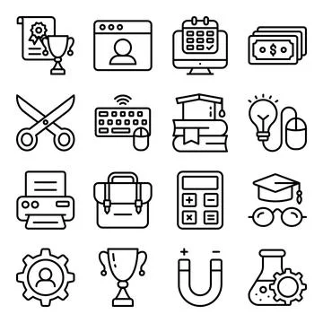 Pack of Educational Accessories Linear Icons Stock Illustration