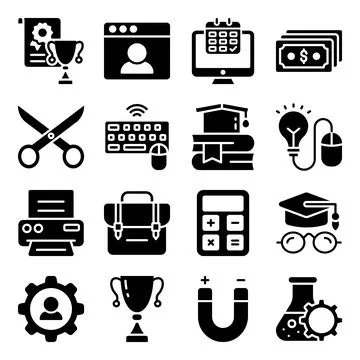Pack of Educational Accessories Solid Icons Stock Illustration
